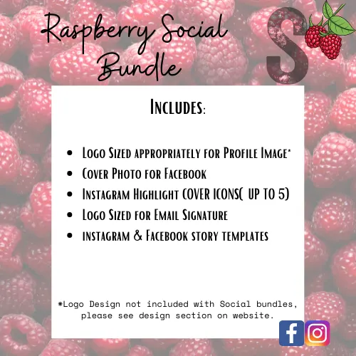 Raspberry themed social media bundle listing profile image, cover photo and story templates